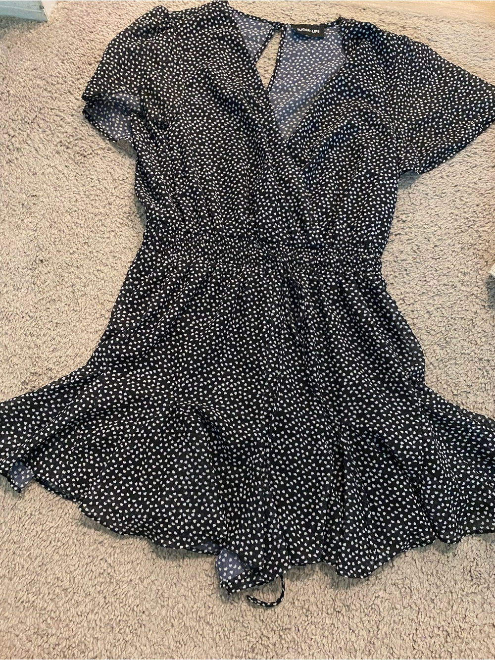 Sugarlips Black romper with White Heart Dot Print